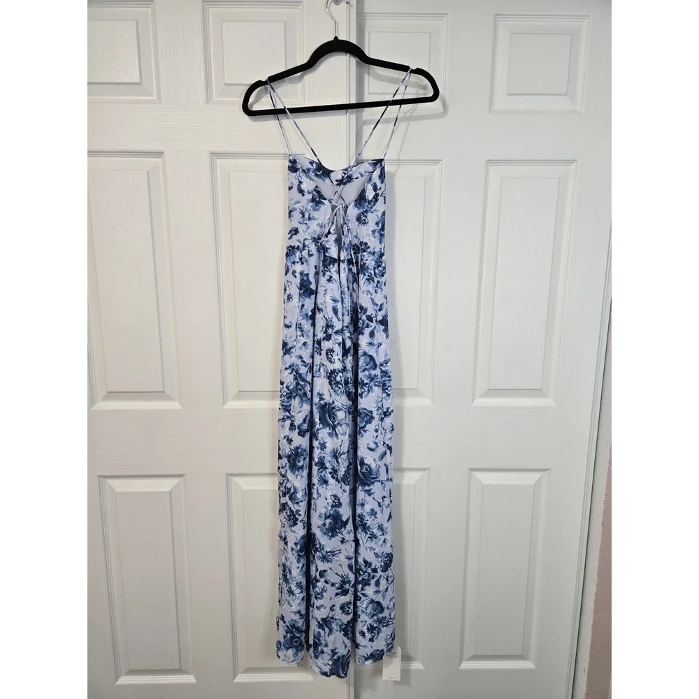 Abercrombie & Fitch Blue Floral Sweetheart Maxi Dress Side Slit Small NWT